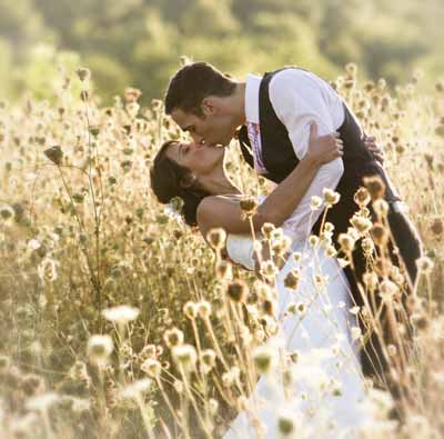 Bride and Groom Kissing